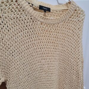 Theory Cream Open-Knit Crew Sweater
